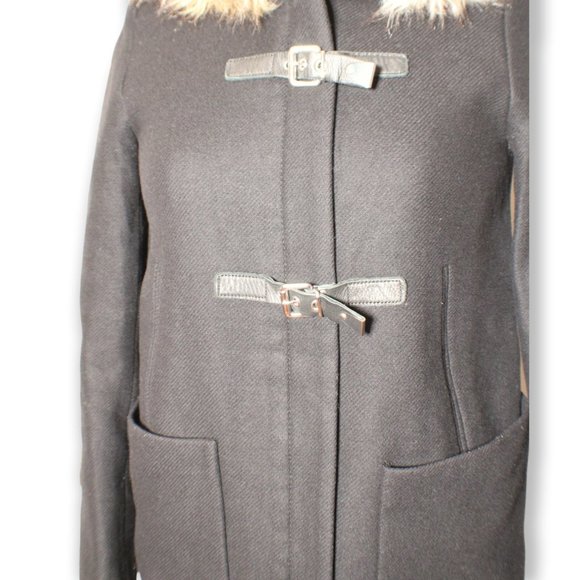 Zara Women's Black Hooded Coat Jacket With Faux Fur Trim Sz Small - Picture 4 of 7